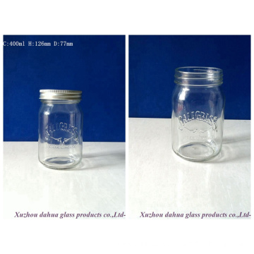 400ml Glass Mason Jar with Embossed Logo and Cap